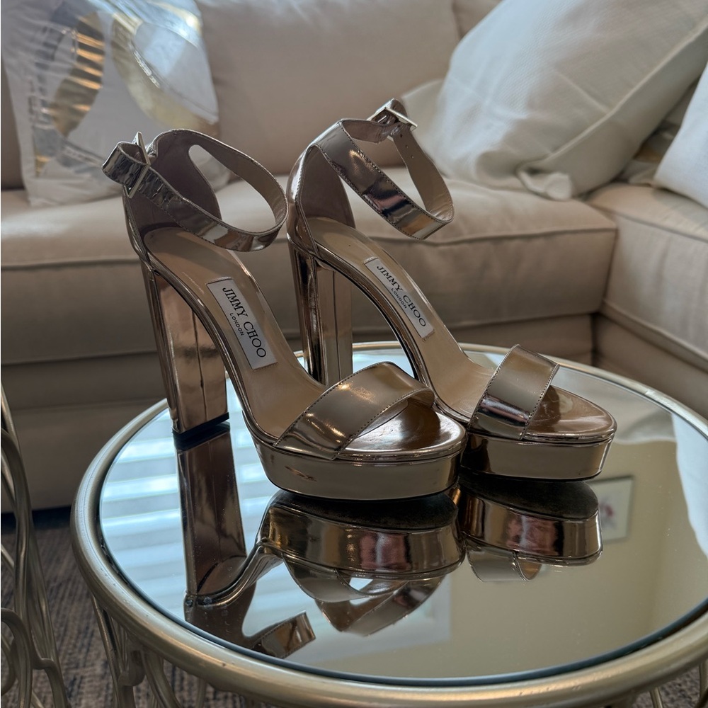 Jimmy Choo Gold Strappy Platform Heels
